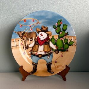 Holiday Market Cowboy Snowman Plate